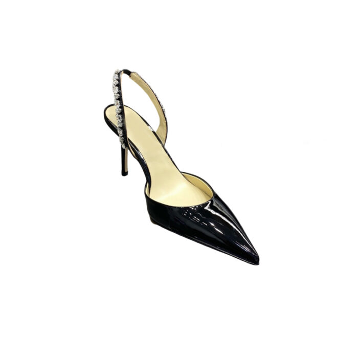 Black Leather Slingback Kitten Heel