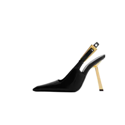 Black Gold Kitten Toe Buckle Slingback Heel