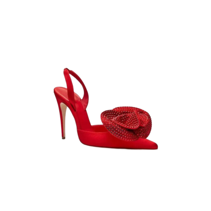 Red Up Flower Kitten Slingback Stiletto Heel