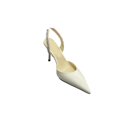 White Leather Slingback Kitten Heel