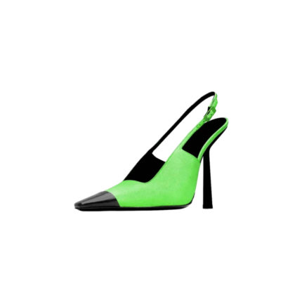 Green Patchwork Pointed Toe Buckle Kitten Heel