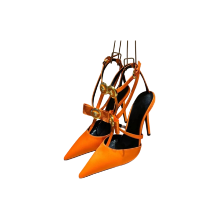 Orange Buckles Stiletto Kitten Heel Bow T-strap Slingback