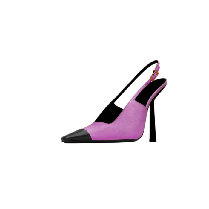 Hot Pink Patchwork Pointed Toe Buckle Kitten Heel