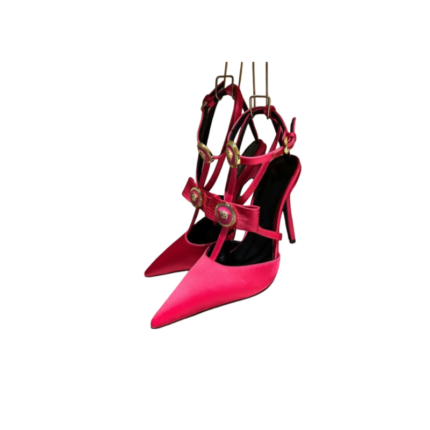 Hot Pink Buckles Stiletto Kitten Heel Bow T-strap Slingback