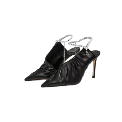 Black Ankle Strap Side Cute Leather Kitten Heel