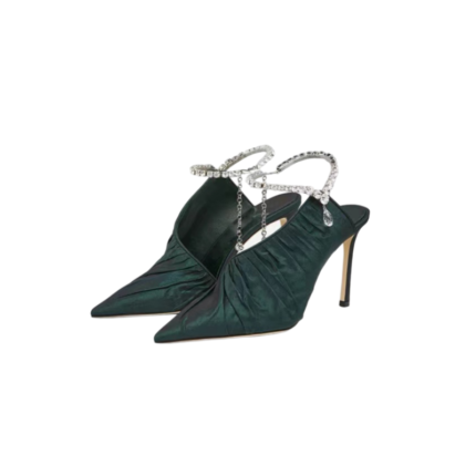 Green Ankle Strap Side Cute Leather Kitten Heel