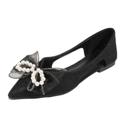 Black Flat Yarn Bowknot Pearl